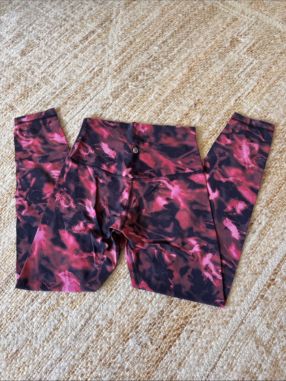 lululemon athletica Pink & Black Abstract Print Leggings 25 length